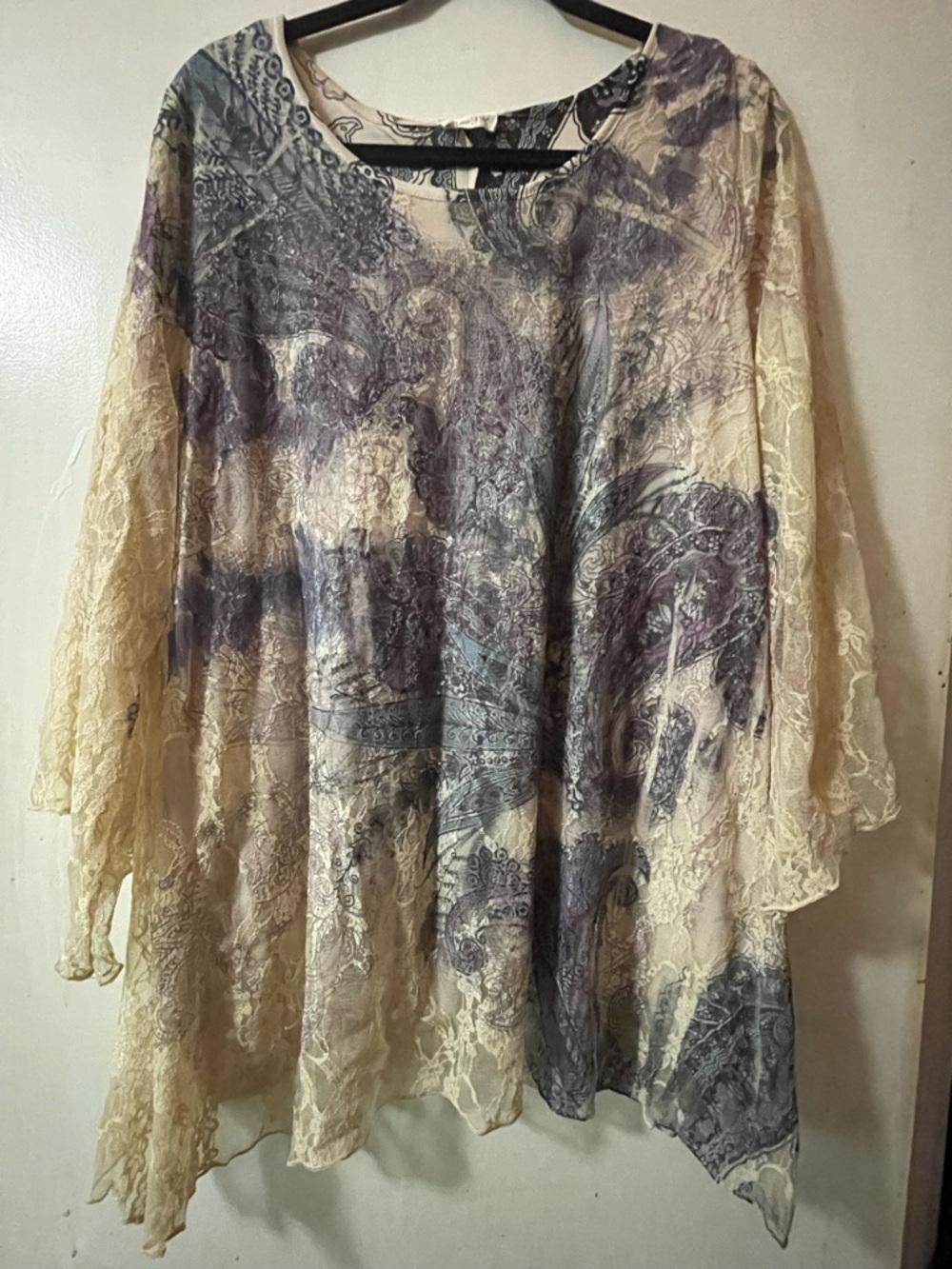 Brittany Black Cream blue Lace Tunic with Purple Paisley